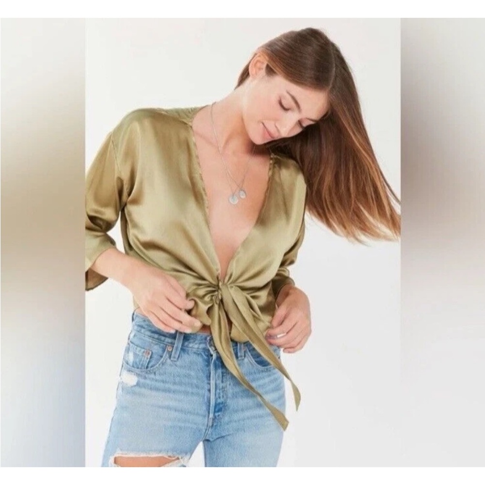 Urban Outfitters Olive Nicole Satin Tie-Front Blouse